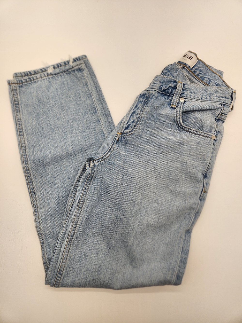 AGOLDE High Rise Straight Leg Jeans Size 22 Light Wash Raw Hem